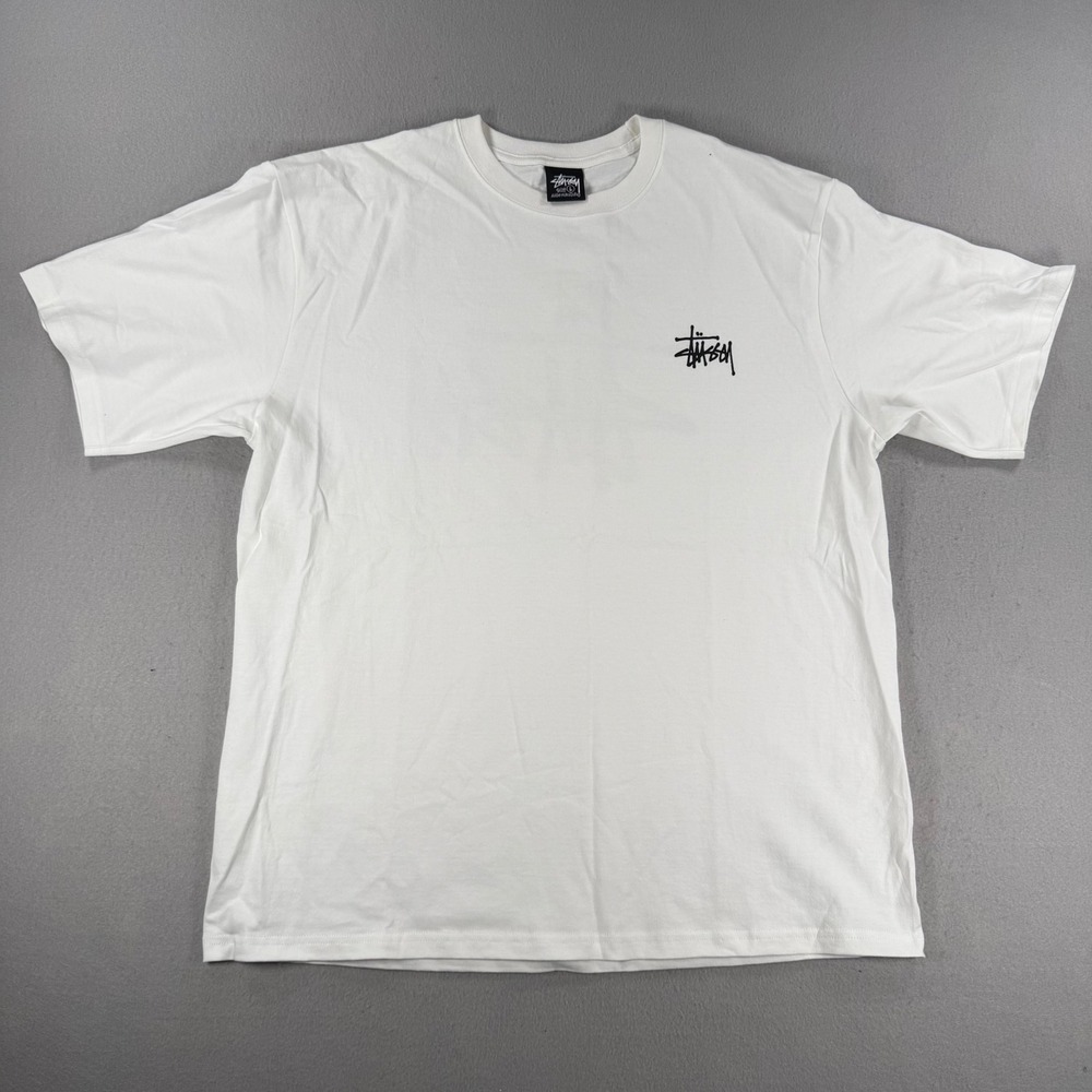 Stussy Stock Logo T-Shirt Mens Large White Short Sleeve Graphic Tee new